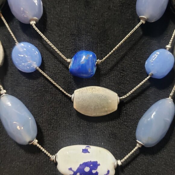 New York Womens Fashion Sea Glass Pewter Chain Collar Necklace w/ Lobster Clasp - Picture 5 of 6